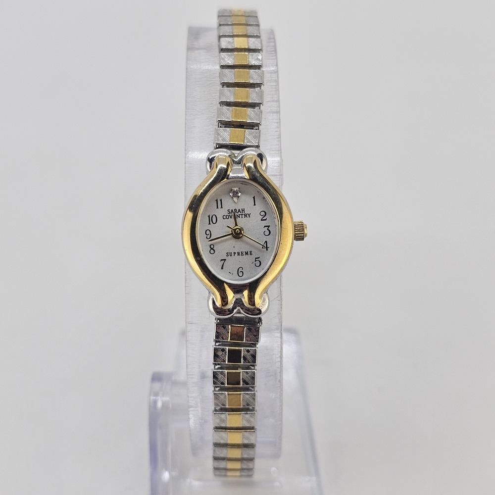 Women's Analog Watch 17MM Gray Dial Two Tone Expandable Band 5.75" NEW Battery